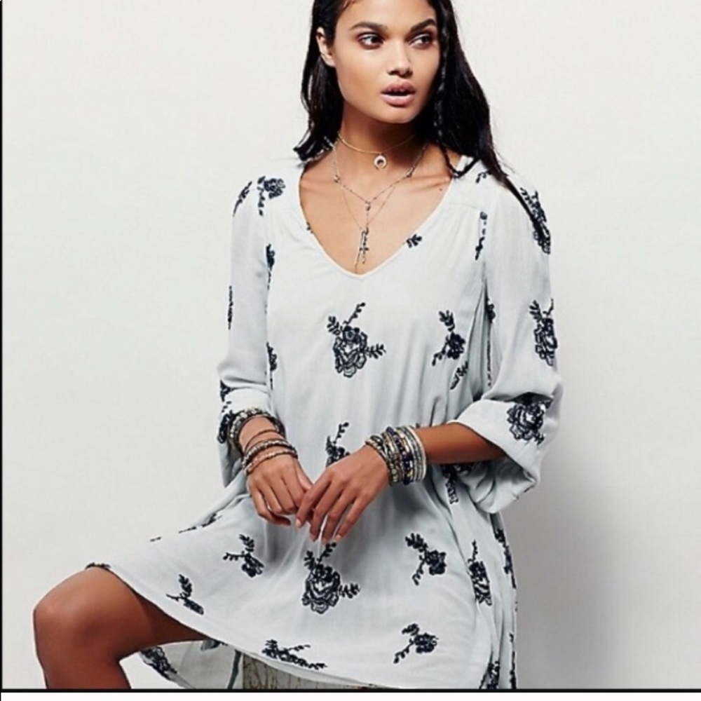 Grey Embroidered Free People Austin Dress